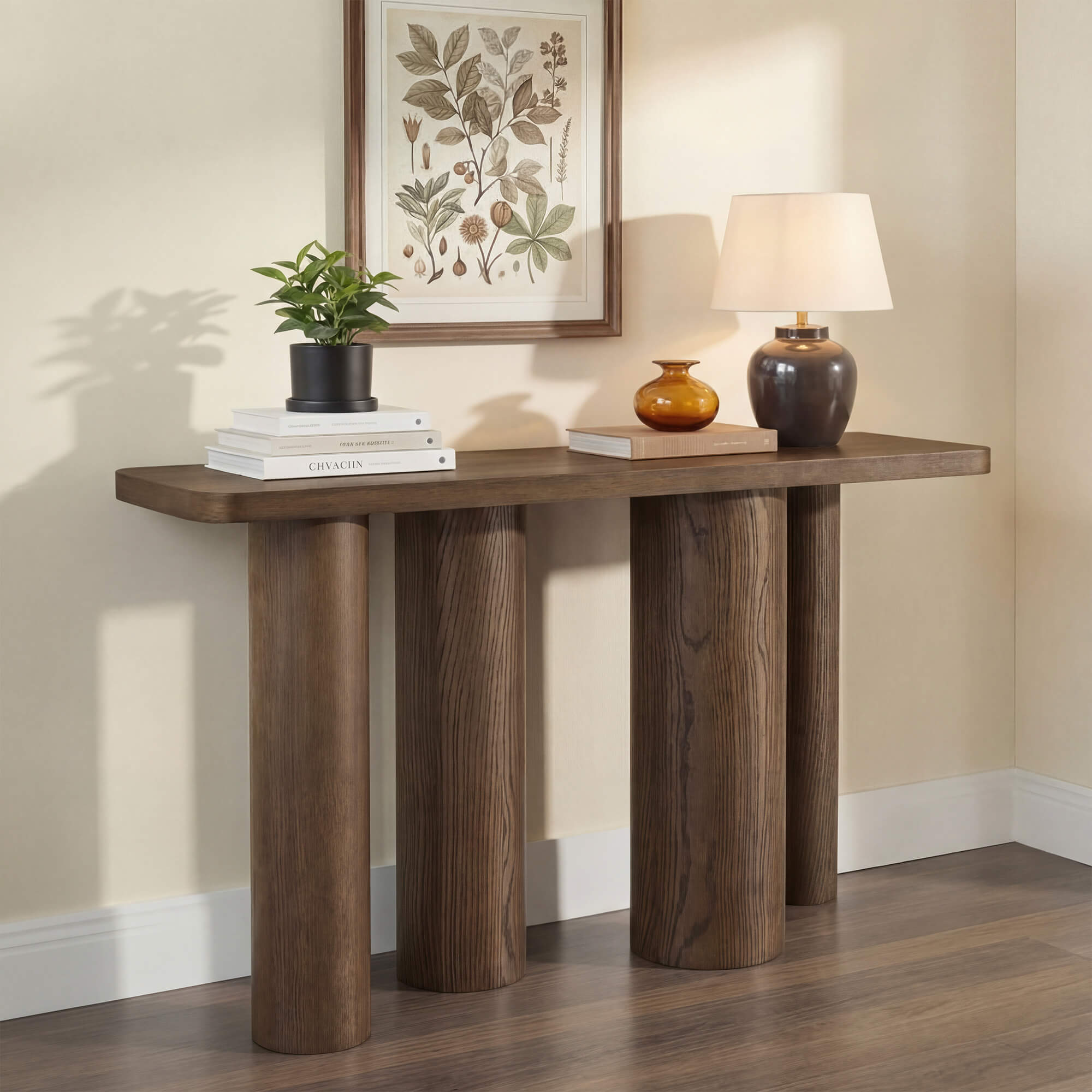 Mid-Century Console Table in Oak Wood with 55" Length