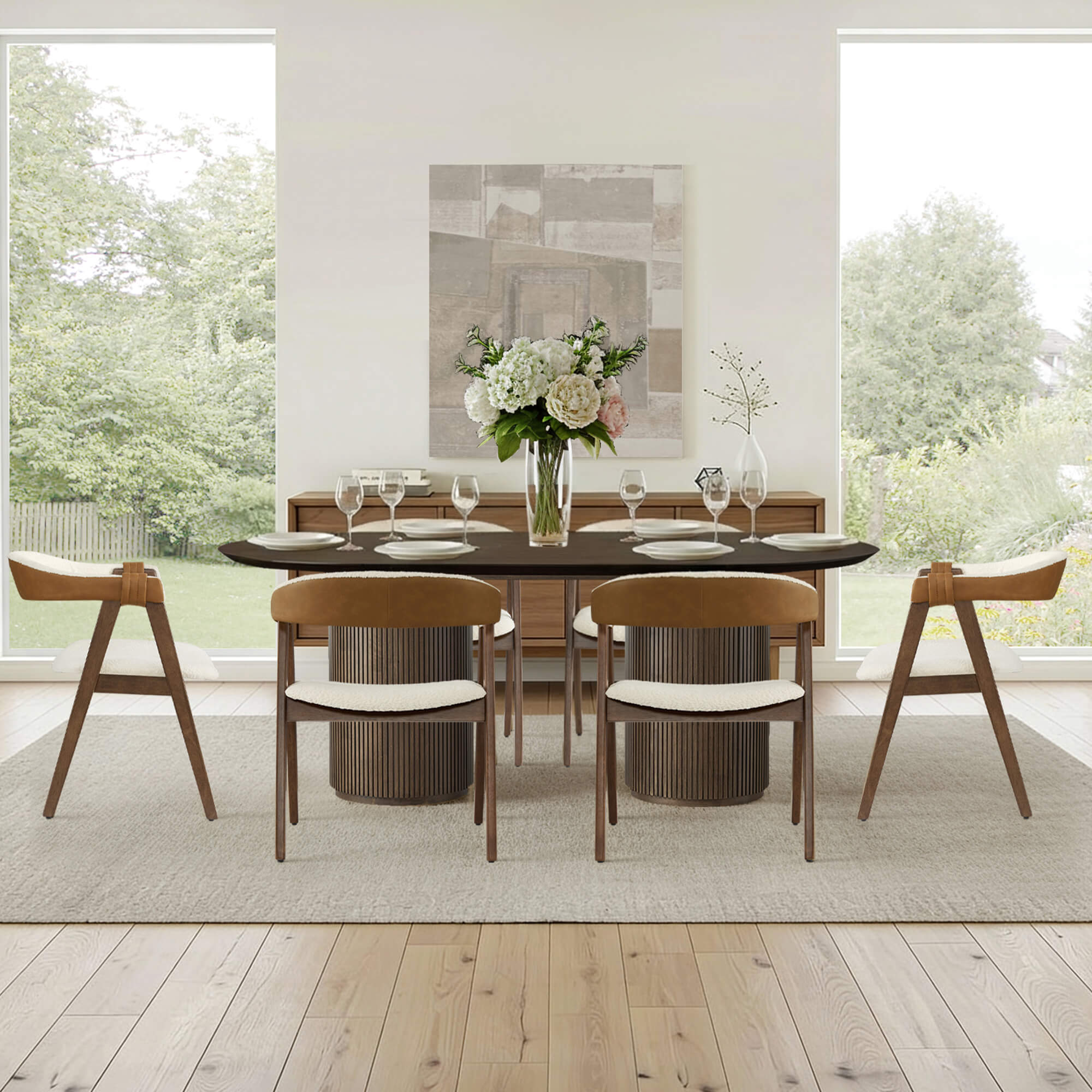 Mid-Century Modern Chenille Dining Chair Set of 2