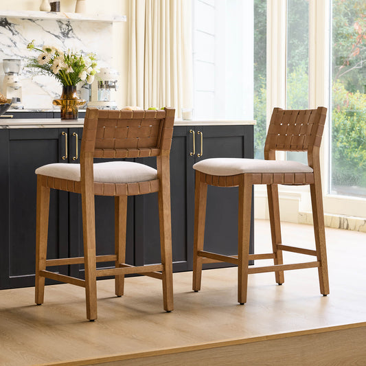 Mid-Century Modern Handwoven Counter Stool in Natural Fiber