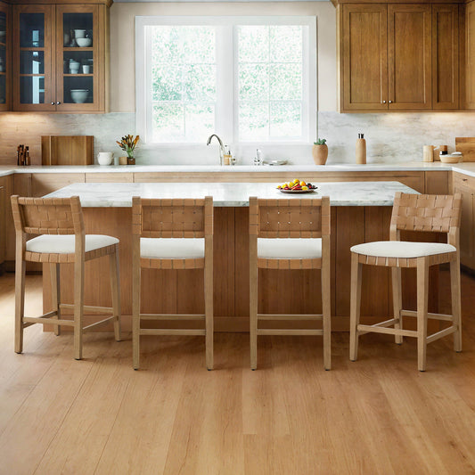 Mid-Century Modern Handwoven Counter Stool in Natural Fiber