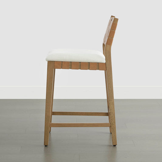 Mid-Century Modern Handwoven Counter Stool in Natural Fiber