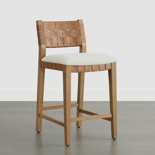 Mid-Century Modern Handwoven Counter Stool in Natural Fiber
