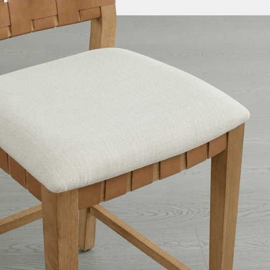 Mid-Century Modern Handwoven Counter Stool in Natural Fiber
