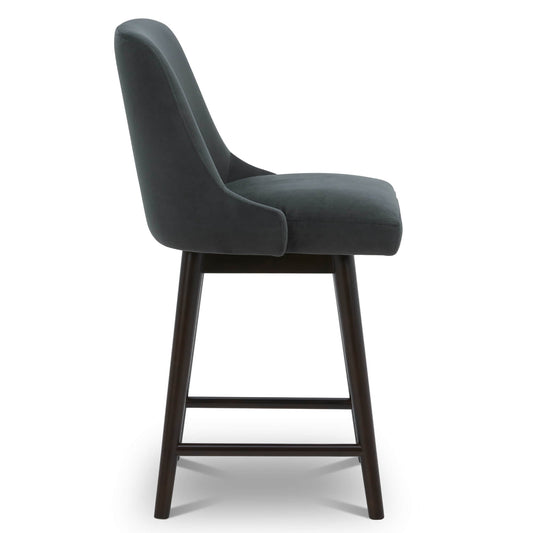 Mid-Century Swivel Bar Counter Stool in Grey Fabric