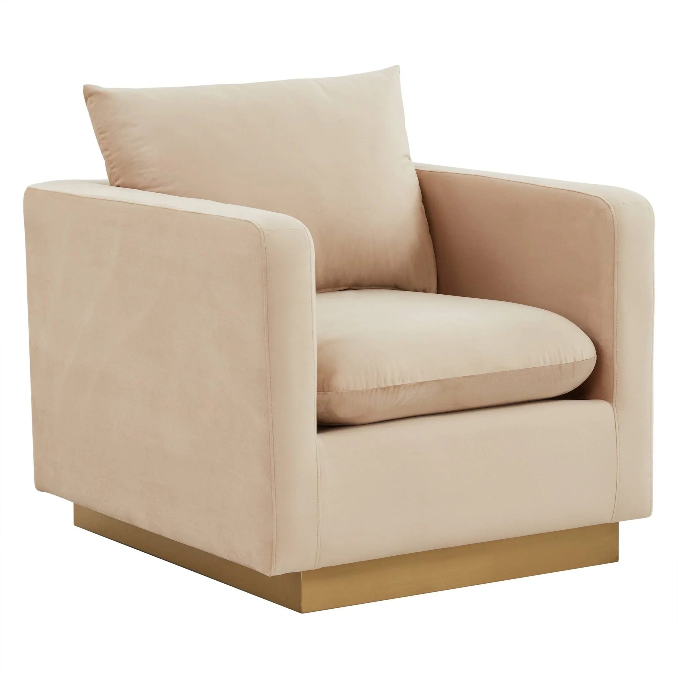 Mid-Century Velvet Accent Chair with Gold Base