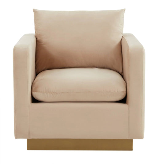 Mid-Century Velvet Accent Chair with Gold Base
