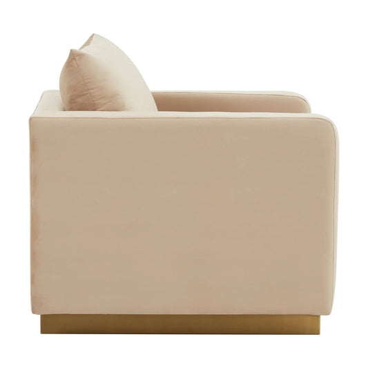 Mid-Century Velvet Accent Chair with Gold Base