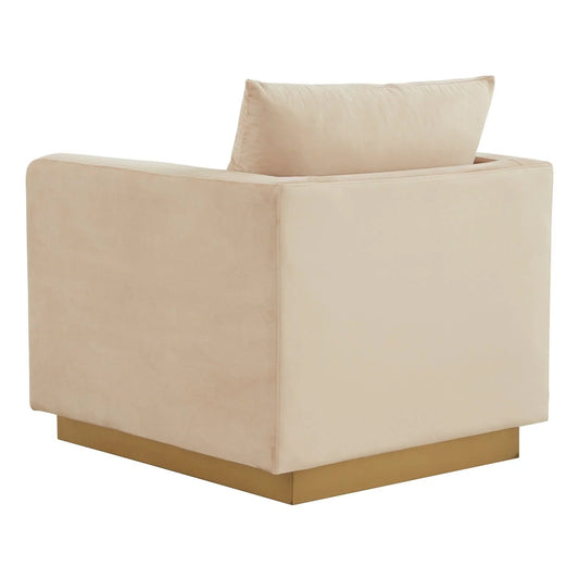 Mid-Century Velvet Accent Chair with Gold Base