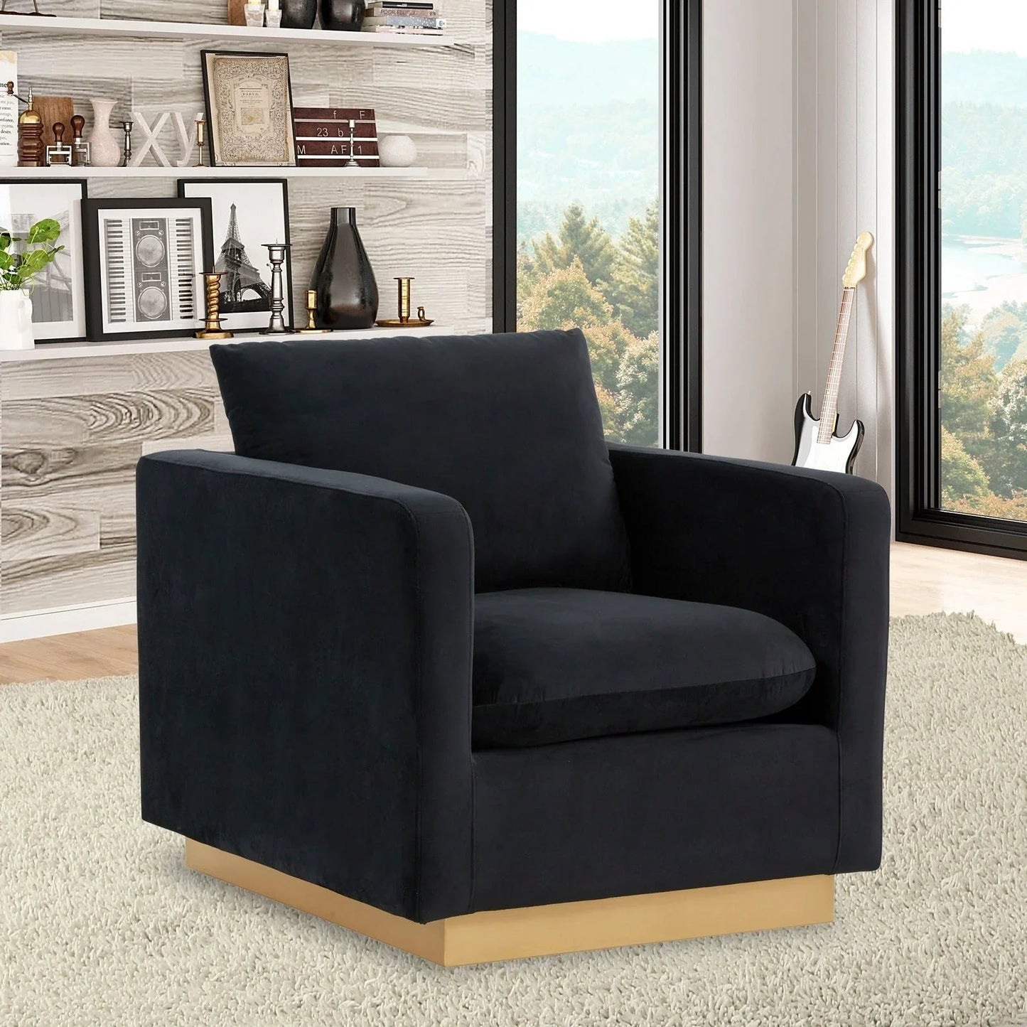 Mid-Century Velvet Accent Chair with Gold Base