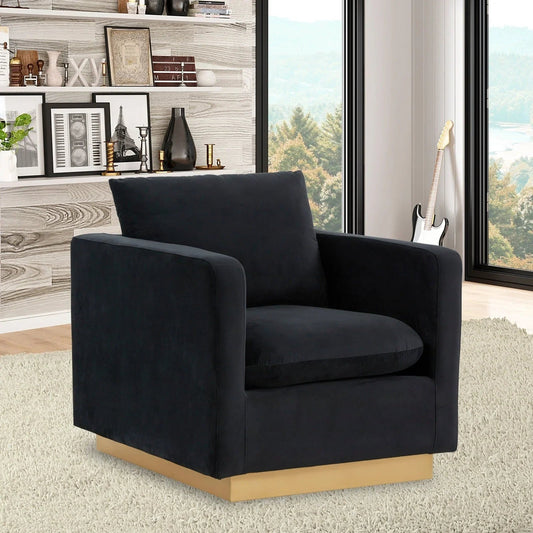 Mid-Century Velvet Accent Chair with Gold Base