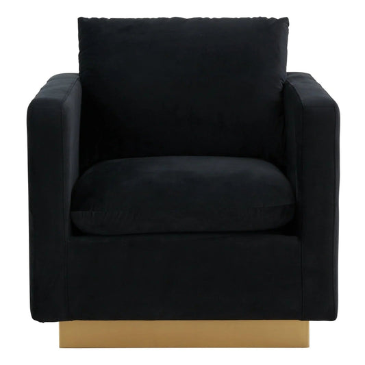 Mid-Century Velvet Accent Chair with Gold Base