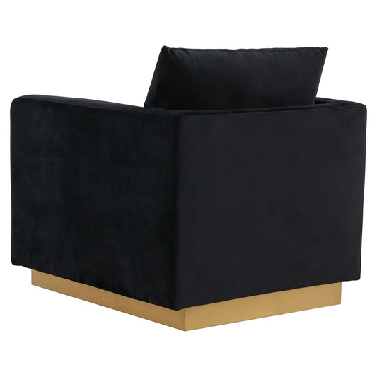 Mid-Century Velvet Accent Chair with Gold Base