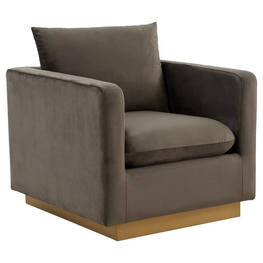 Mid-Century Velvet Accent Chair with Gold Base