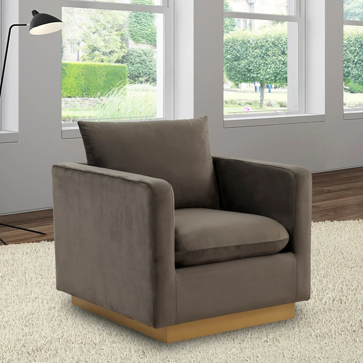 Mid-Century Velvet Accent Chair with Gold Base