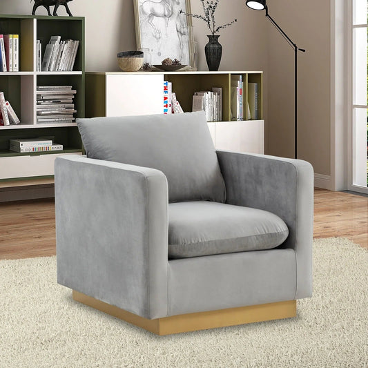 Mid-Century Velvet Accent Chair with Gold Base