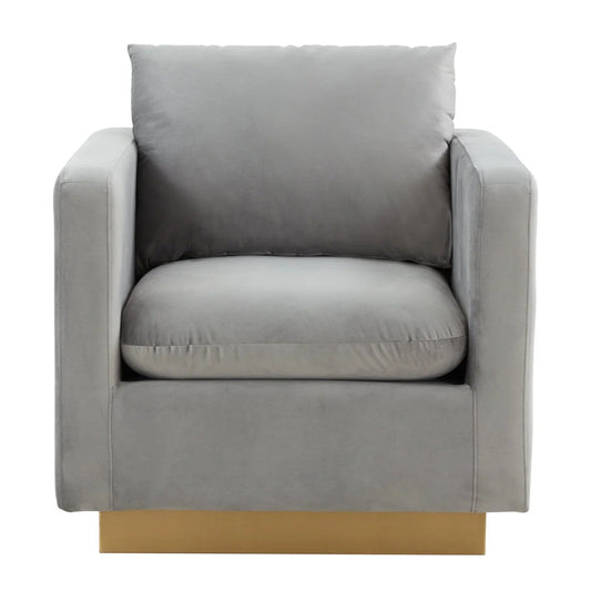 Mid-Century Velvet Accent Chair with Gold Base