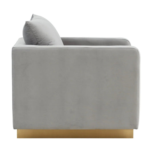 Mid-Century Velvet Accent Chair with Gold Base