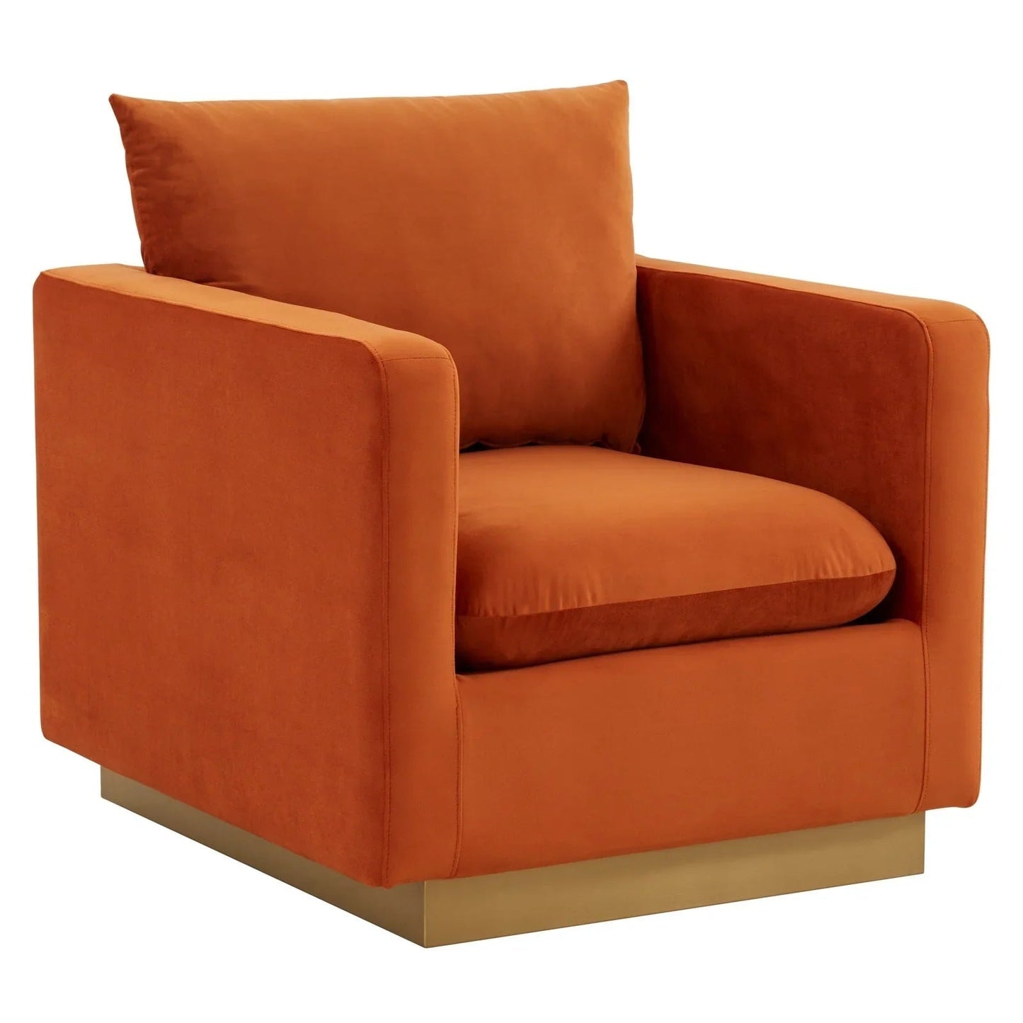 Mid-Century Velvet Accent Chair with Gold Base