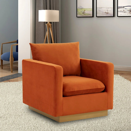 Mid-Century Velvet Accent Chair with Gold Base