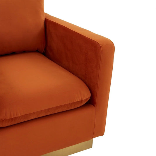 Mid-Century Velvet Accent Chair with Gold Base