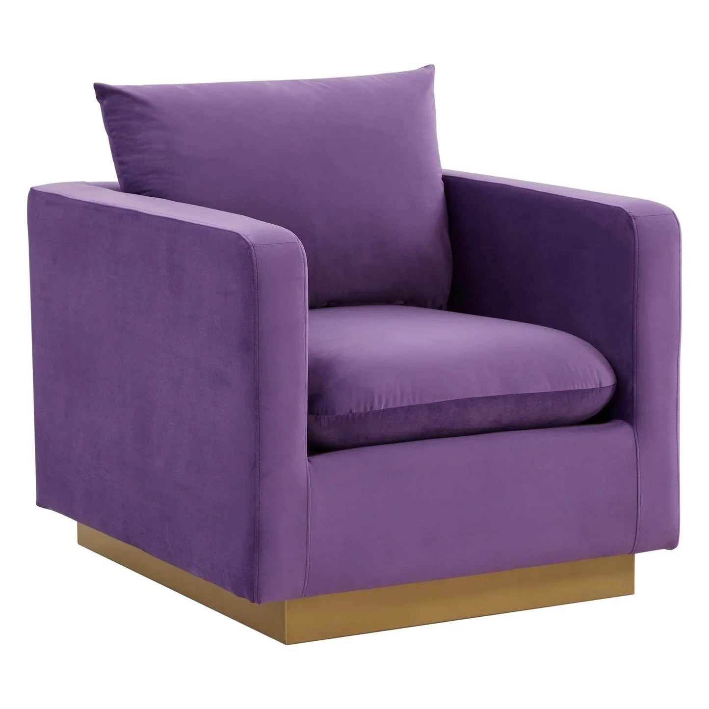 Mid-Century Velvet Accent Chair with Gold Base