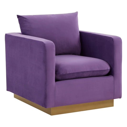 Mid-Century Velvet Accent Chair with Gold Base