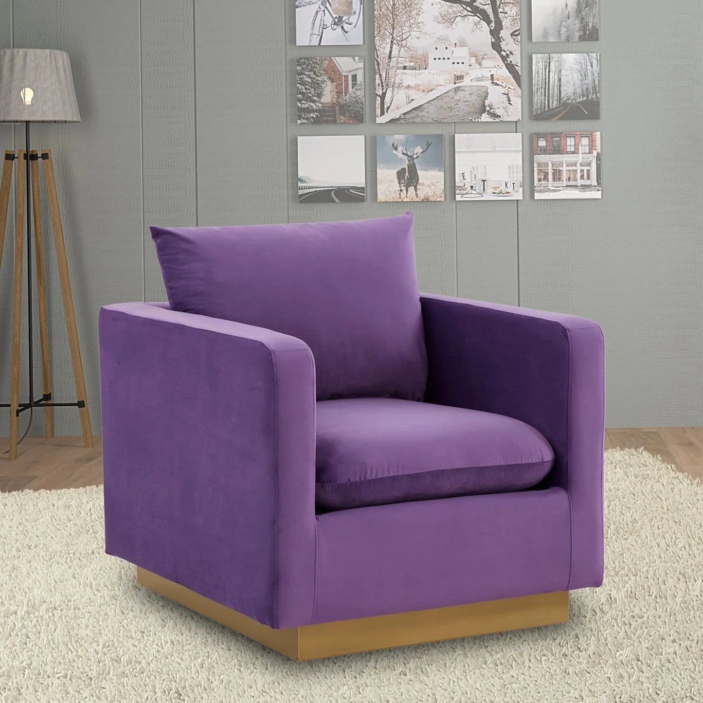 Mid-Century Velvet Accent Chair with Gold Base