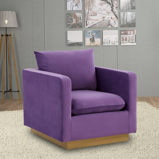 Mid-Century Velvet Accent Chair with Gold Base