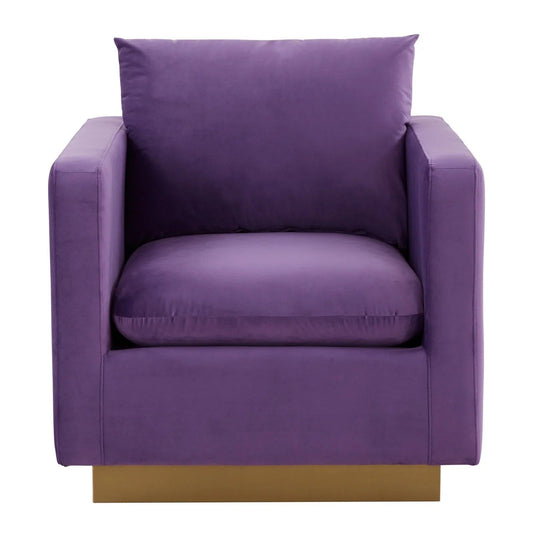 Mid-Century Velvet Accent Chair with Gold Base