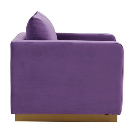 Mid-Century Velvet Accent Chair with Gold Base
