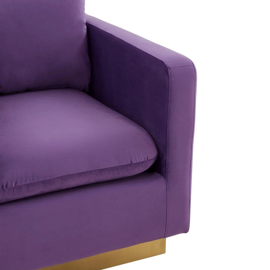 Mid-Century Velvet Accent Chair with Gold Base