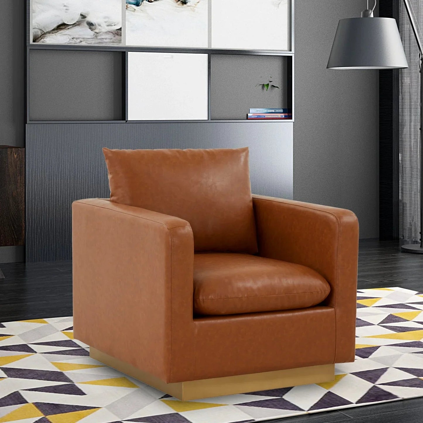 Mid-Century Velvet Accent Chair with Gold Base