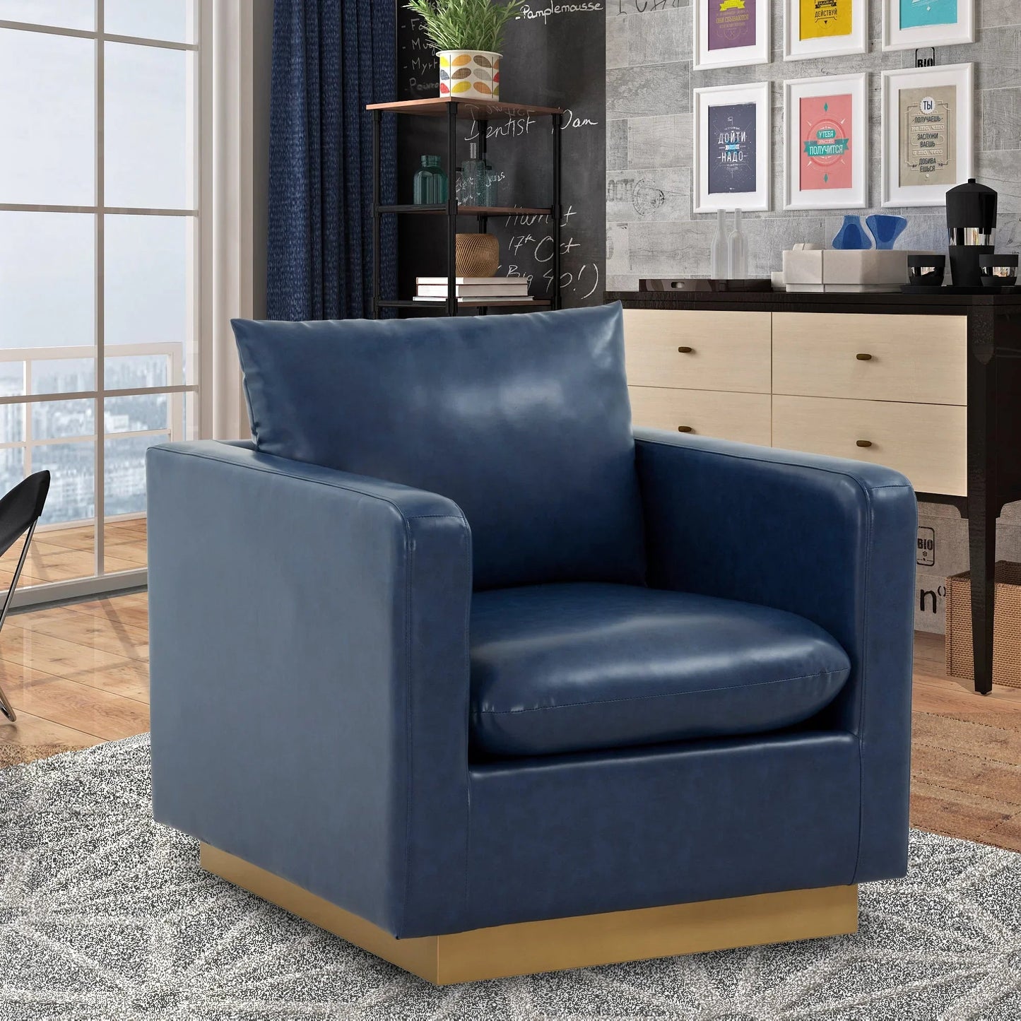 Mid-Century Velvet Accent Chair with Gold Base