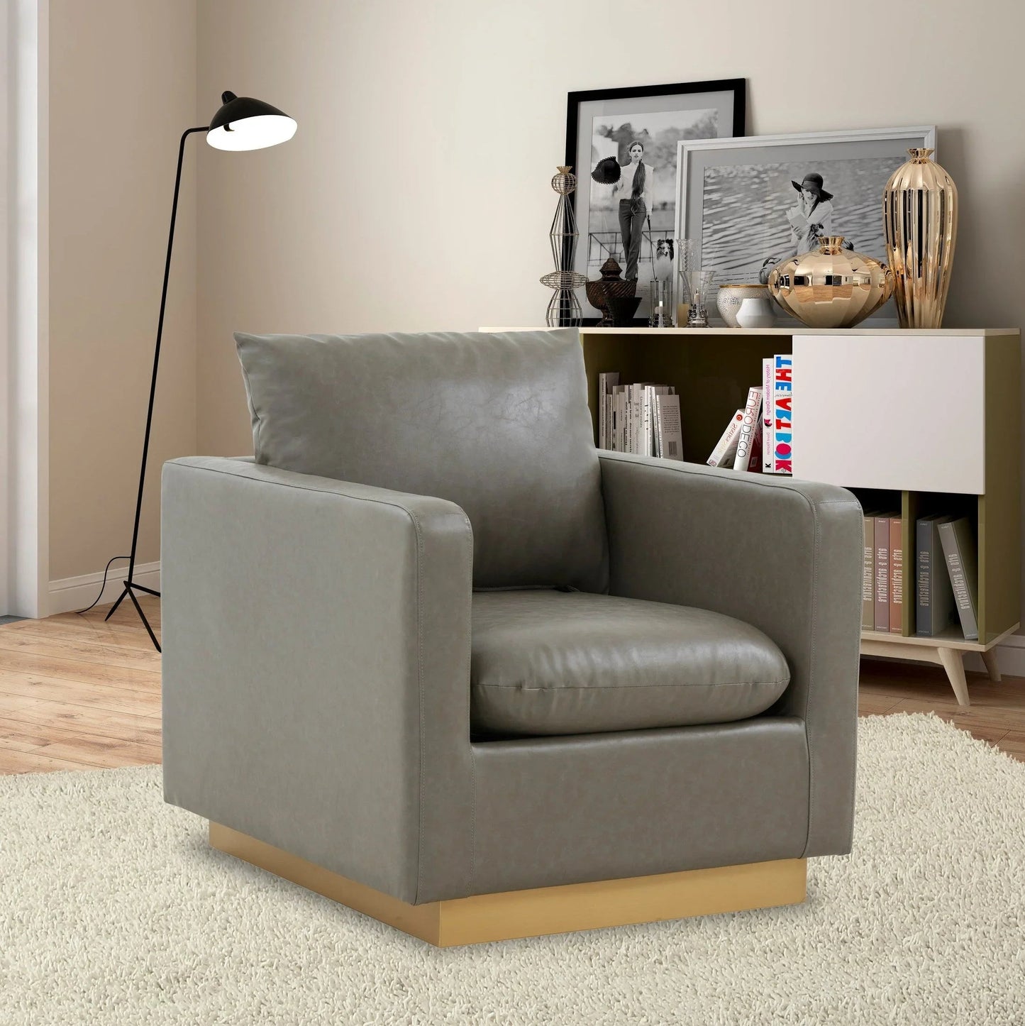 Mid-Century Velvet Accent Chair with Gold Base