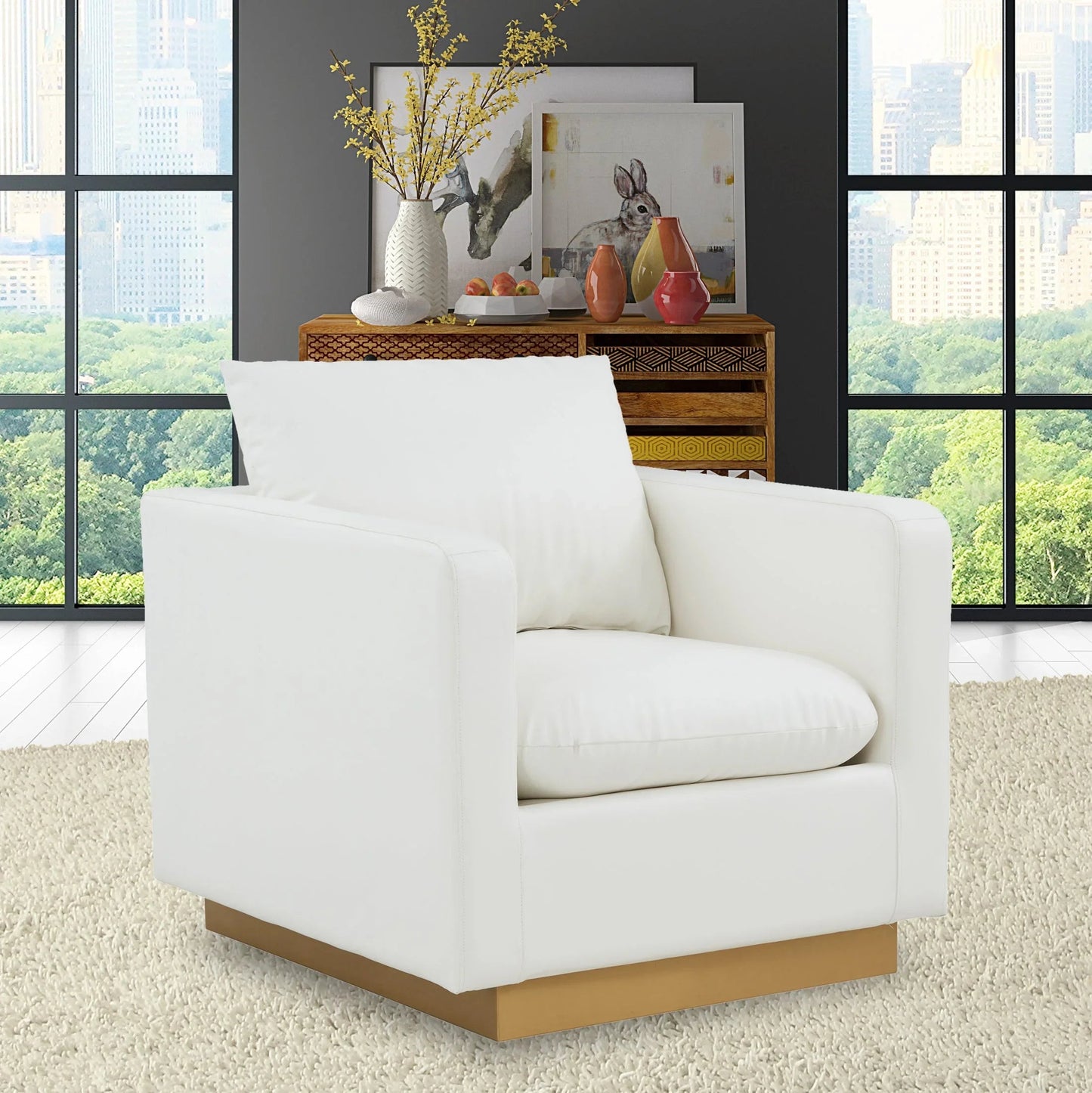 Mid-Century Velvet Accent Chair with Gold Base