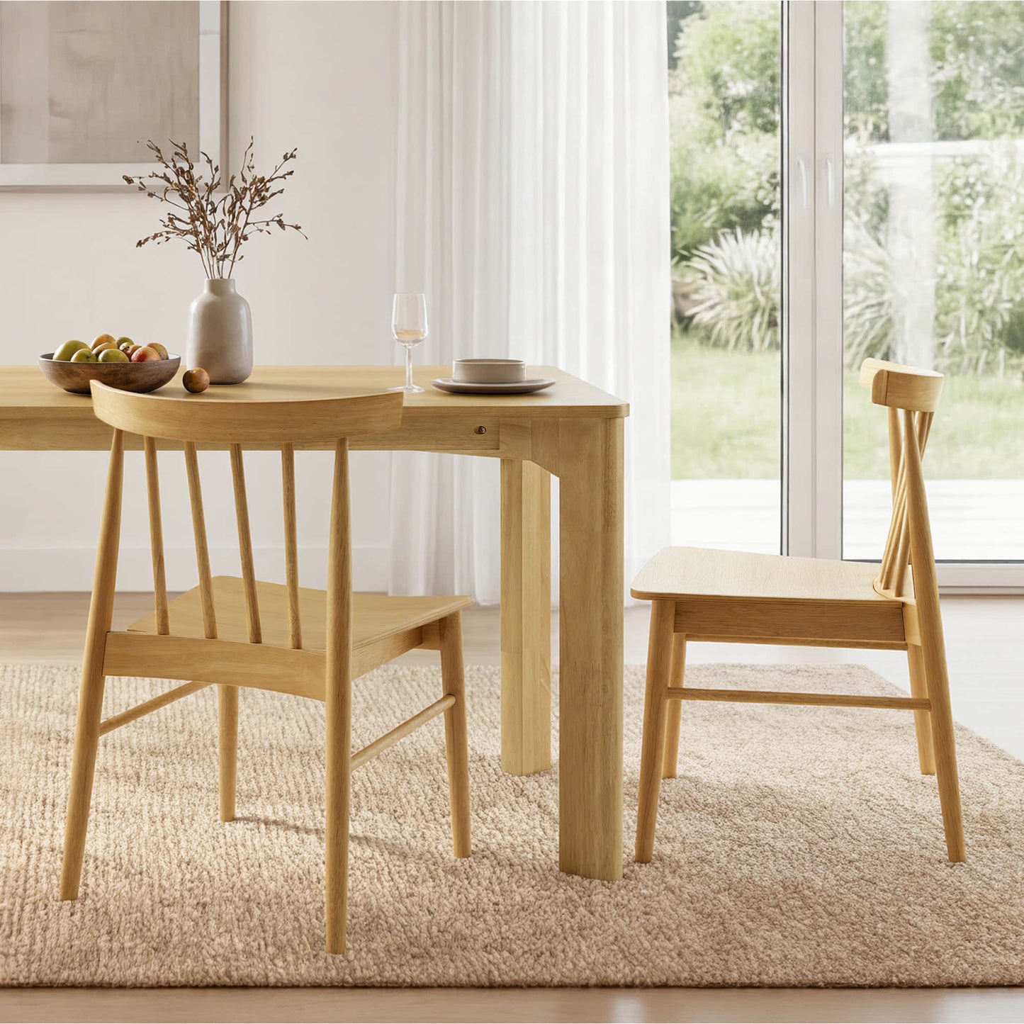 Mid-century Windsor Solid Wood Dining Chair Set of 2