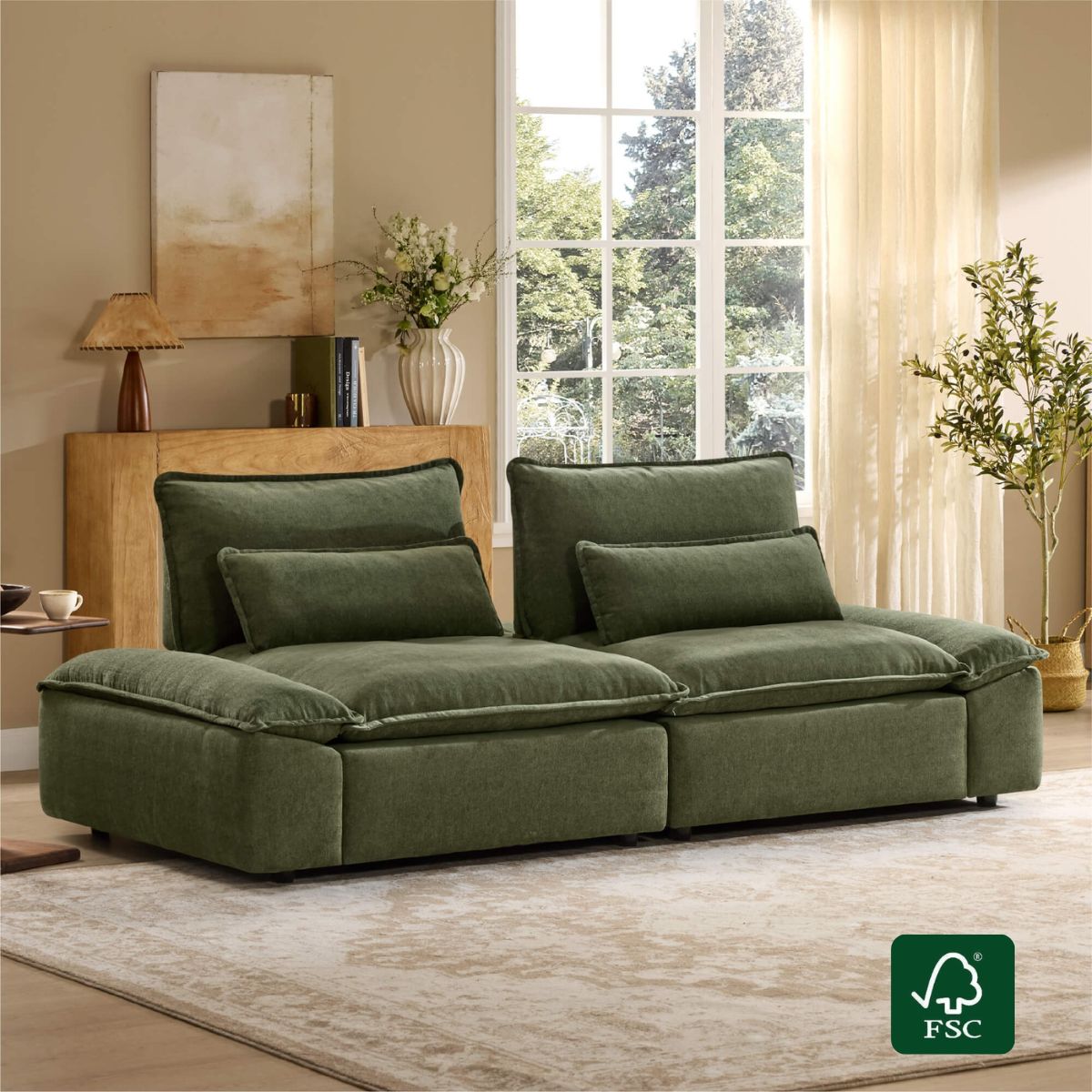Minimalist Chenille 2-Seater Sofa with Adjustable Backrest