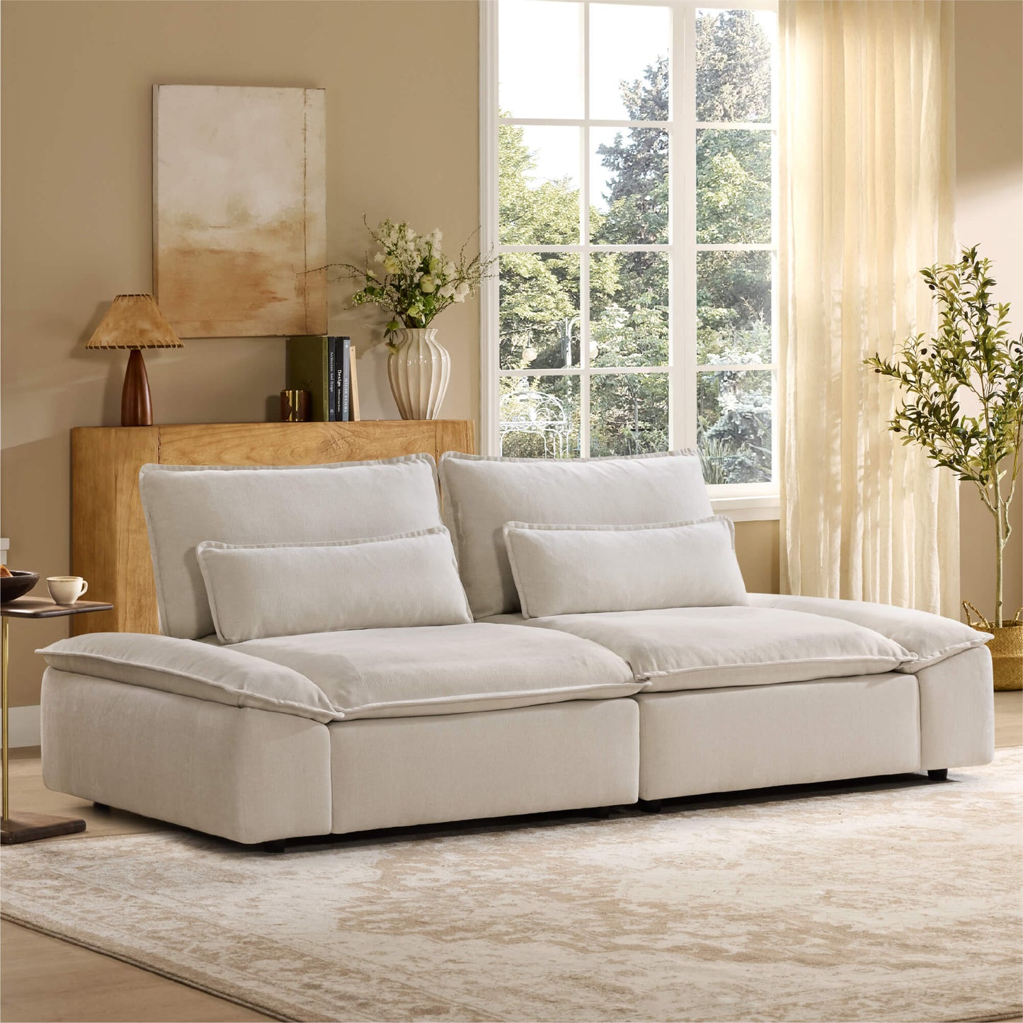 Minimalist Chenille 2-Seater Sofa with Adjustable Backrest