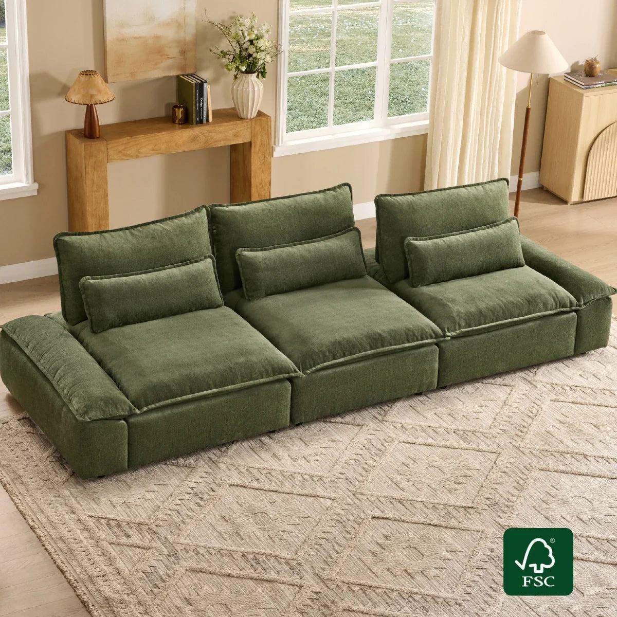 Minimalist Chenille 3-Seater Modular Sofa with Adjustable Backrest