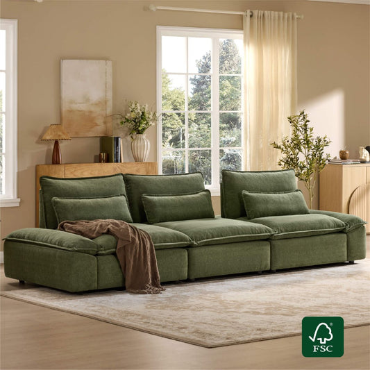 Minimalist Chenille 3-Seater Modular Sofa with Adjustable Backrest