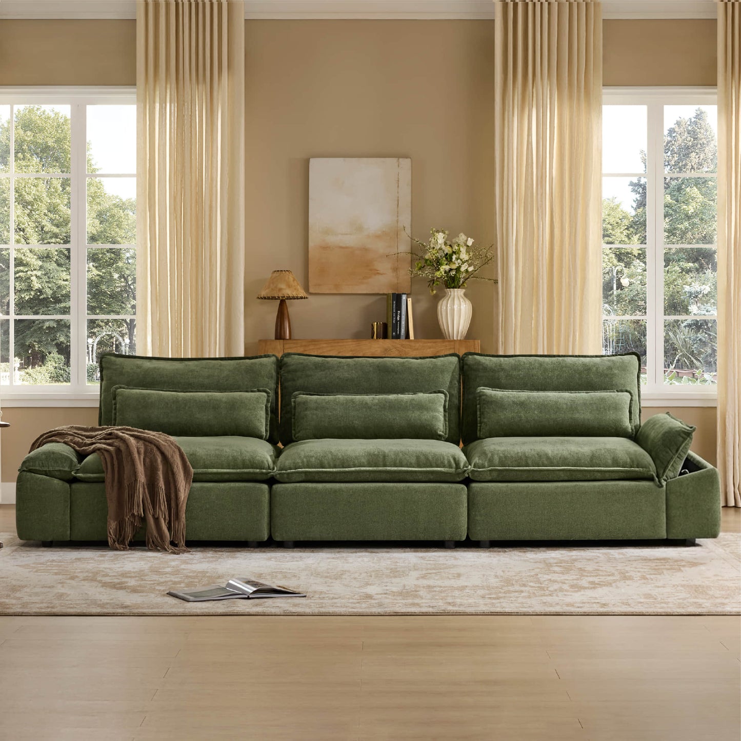 Minimalist Chenille 3-Seater Modular Sofa with Adjustable Backrest