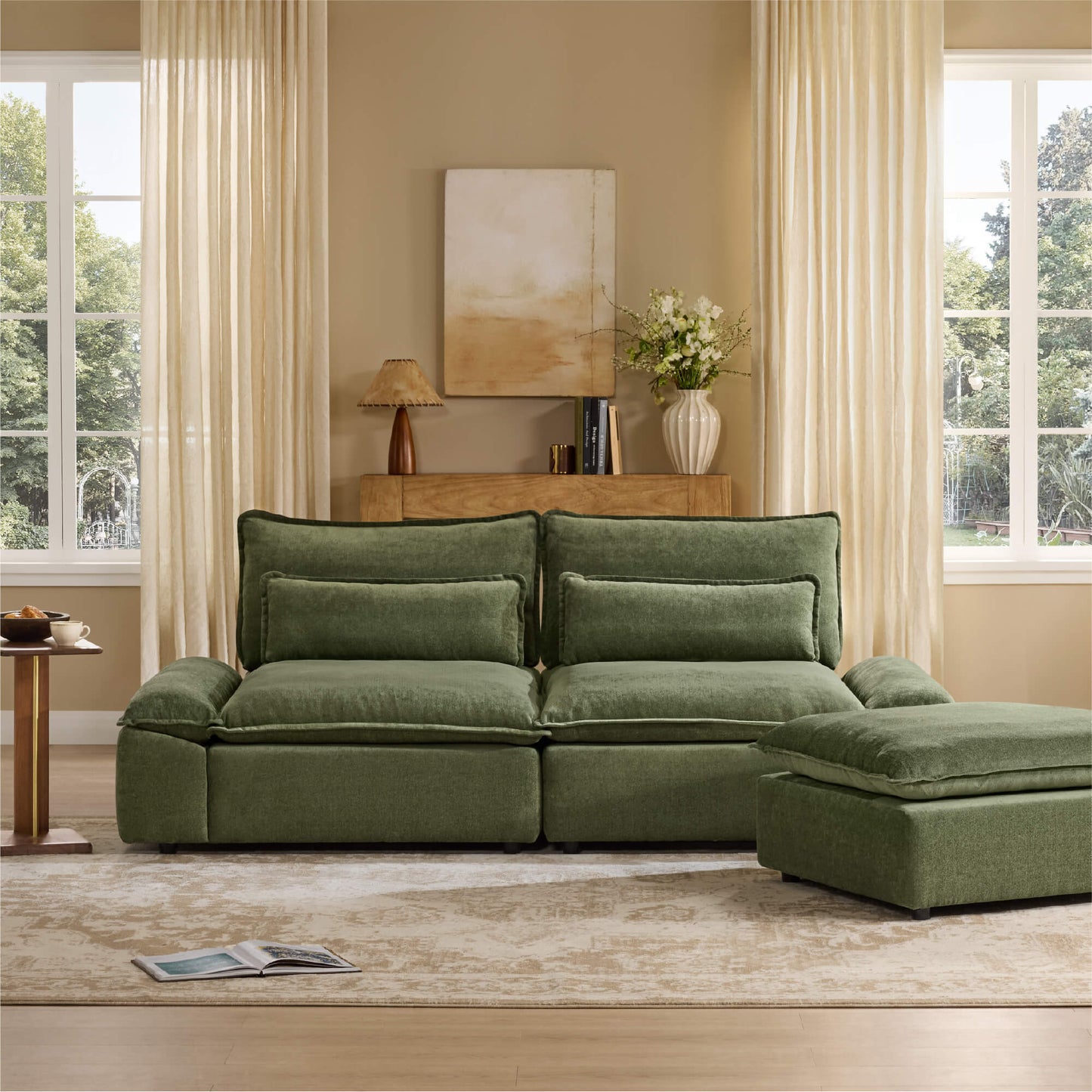 Minimalist Chenille 3-Seater Modular Sofa with Adjustable Backrest
