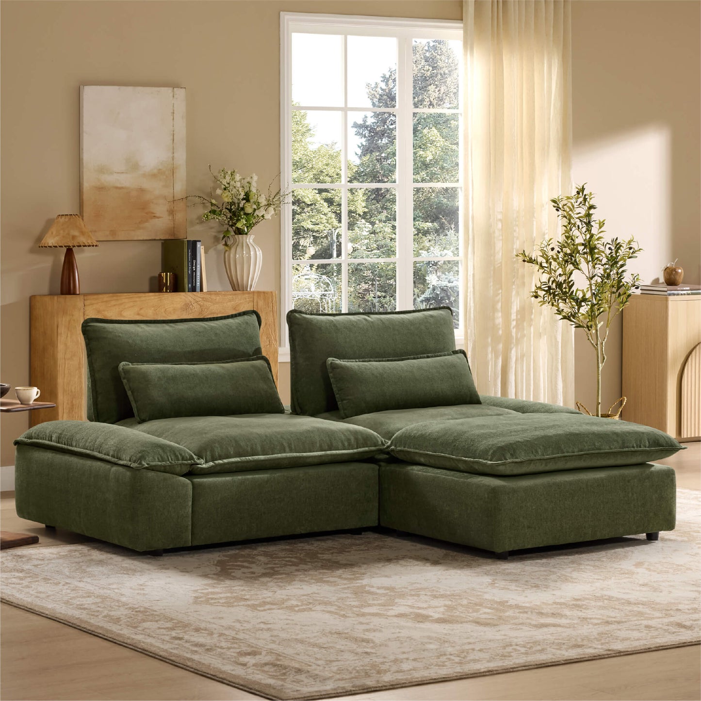 Minimalist Chenille 3-Seater Modular Sofa with Adjustable Backrest