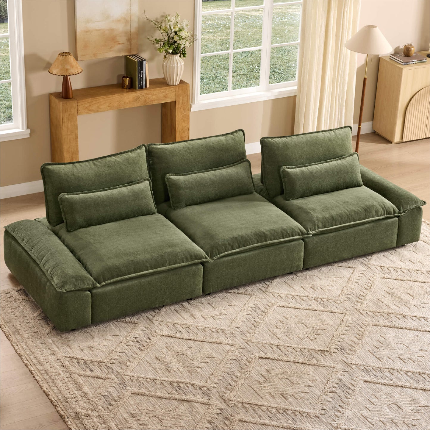 Minimalist Chenille 3-Seater Modular Sofa with Adjustable Backrest