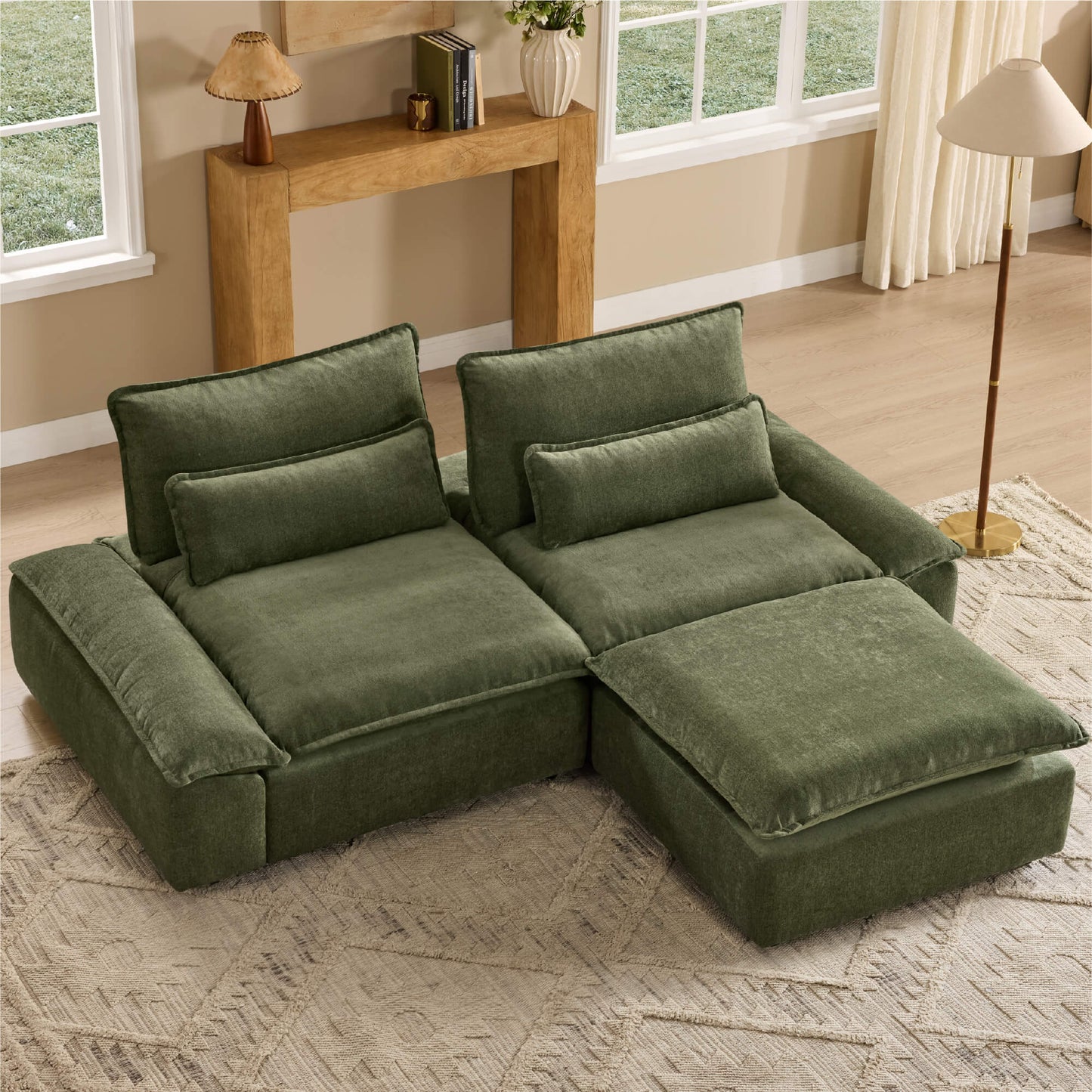 Minimalist Chenille 3-Seater Modular Sofa with Adjustable Backrest