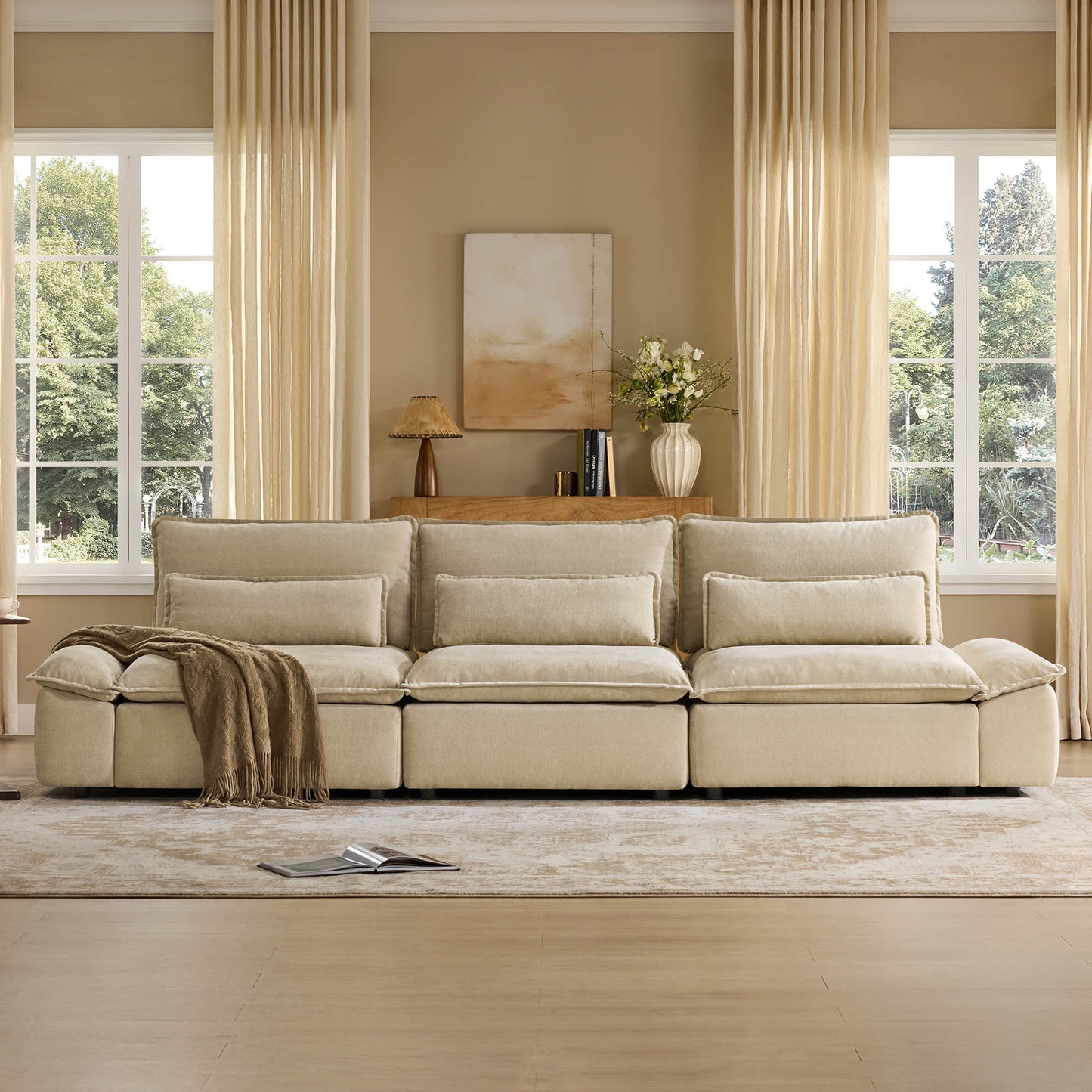 Minimalist Chenille 3-Seater Modular Sofa with Adjustable Backrest