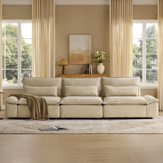 Minimalist Chenille 3-Seater Modular Sofa with Adjustable Backrest