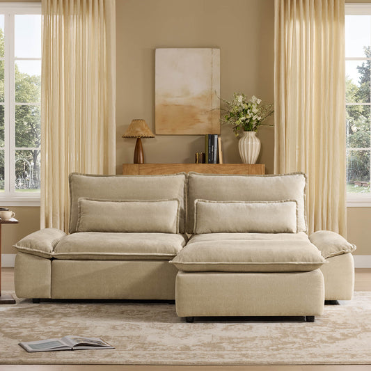 Minimalist Chenille 3-Seater Modular Sofa with Adjustable Backrest