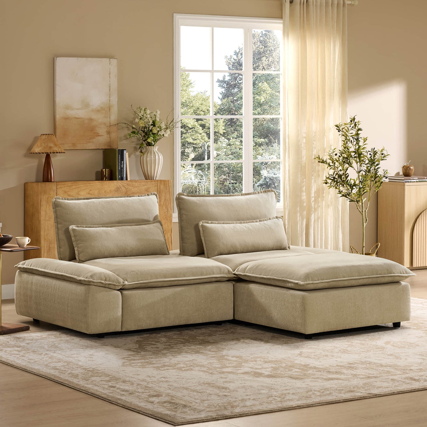 Minimalist Chenille 3-Seater Modular Sofa with Adjustable Backrest