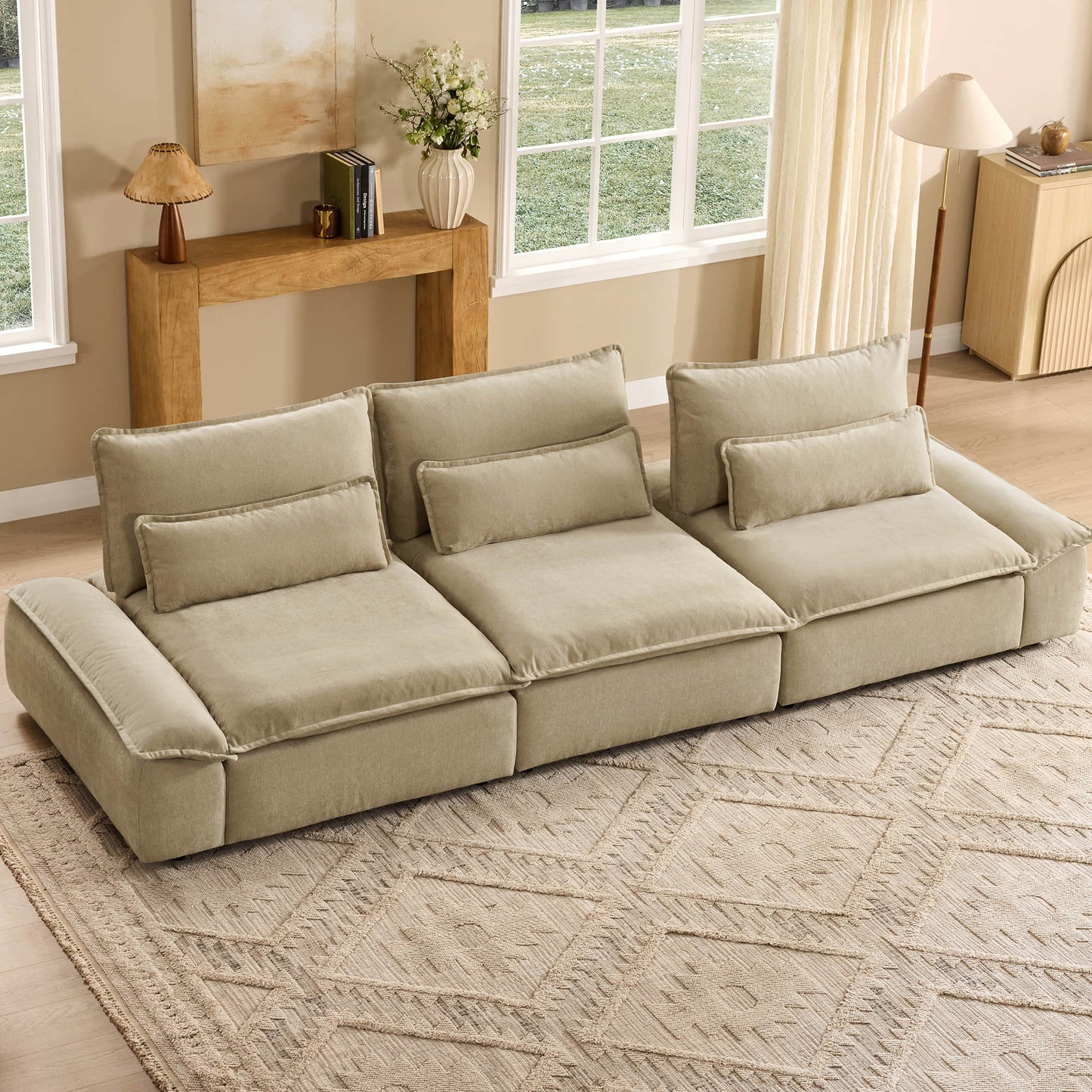 Minimalist Chenille 3-Seater Modular Sofa with Adjustable Backrest